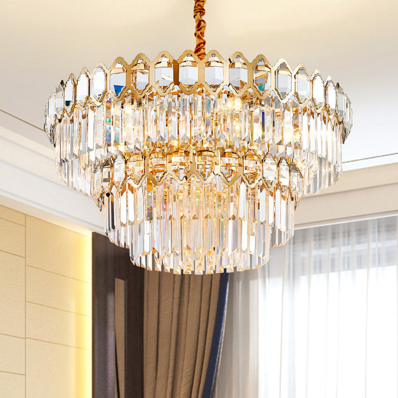 Artistic Prismatic Crystal Gold Pendant Light for Living Room - Tiered Round Suspension Light
