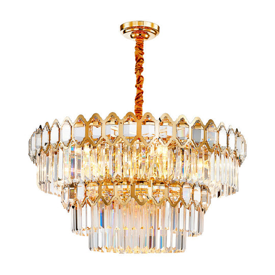 Artistic Prismatic Crystal Gold Pendant Light for Living Room - Tiered Round Suspension Light