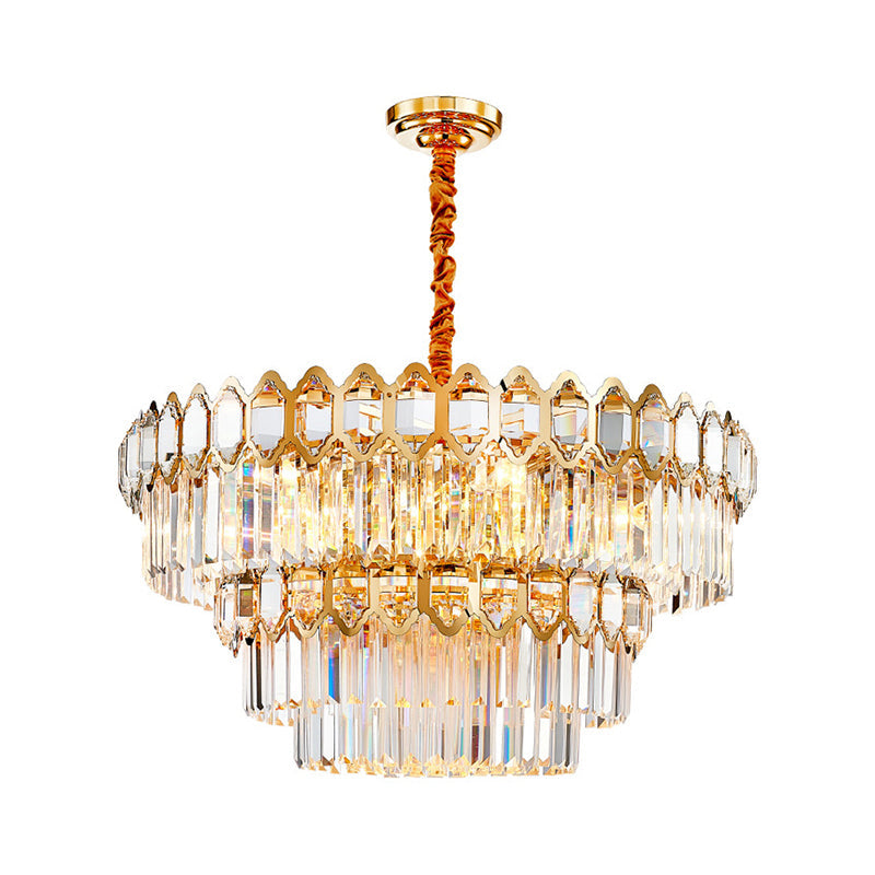 Artistic Prismatic Crystal Gold Pendant Light for Living Room - Tiered Round Suspension Light