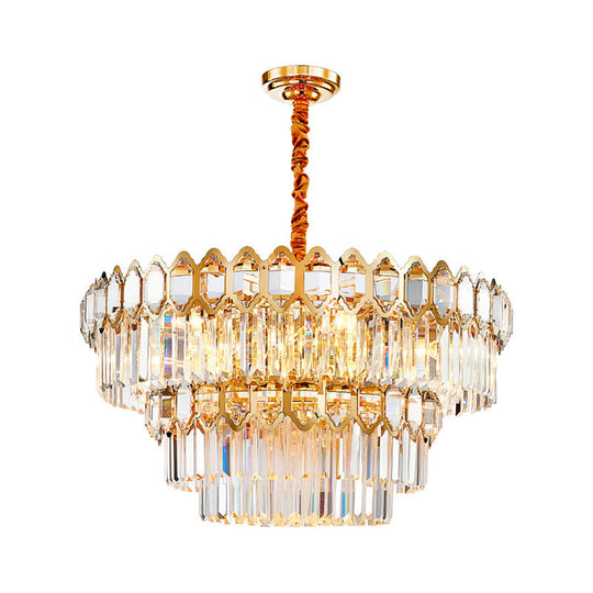 Artistic Prismatic Crystal Gold Pendant Light for Living Room - Tiered Round Suspension Light