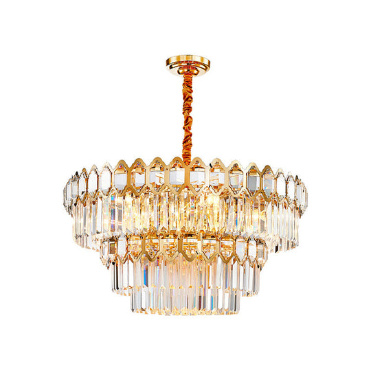 Artistic Prismatic Crystal Gold Pendant Light for Living Room - Tiered Round Suspension Light