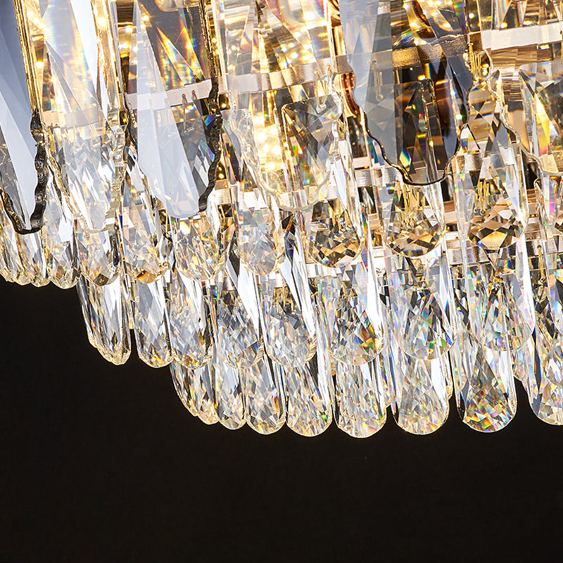 Minimalist Artistic Tiered Chandelier with Clear K9 Crystal and Gold Pendant Light