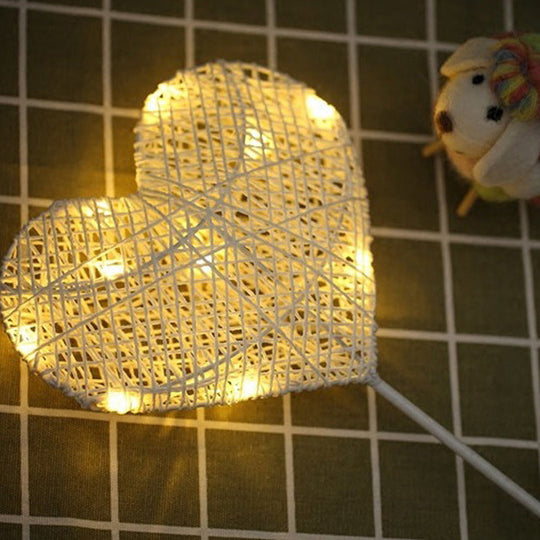 Geometric LED Table Lamp with Rattan Design in Beige