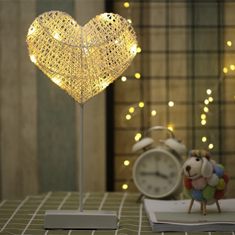 Geometric LED Table Lamp with Rattan Design in Beige