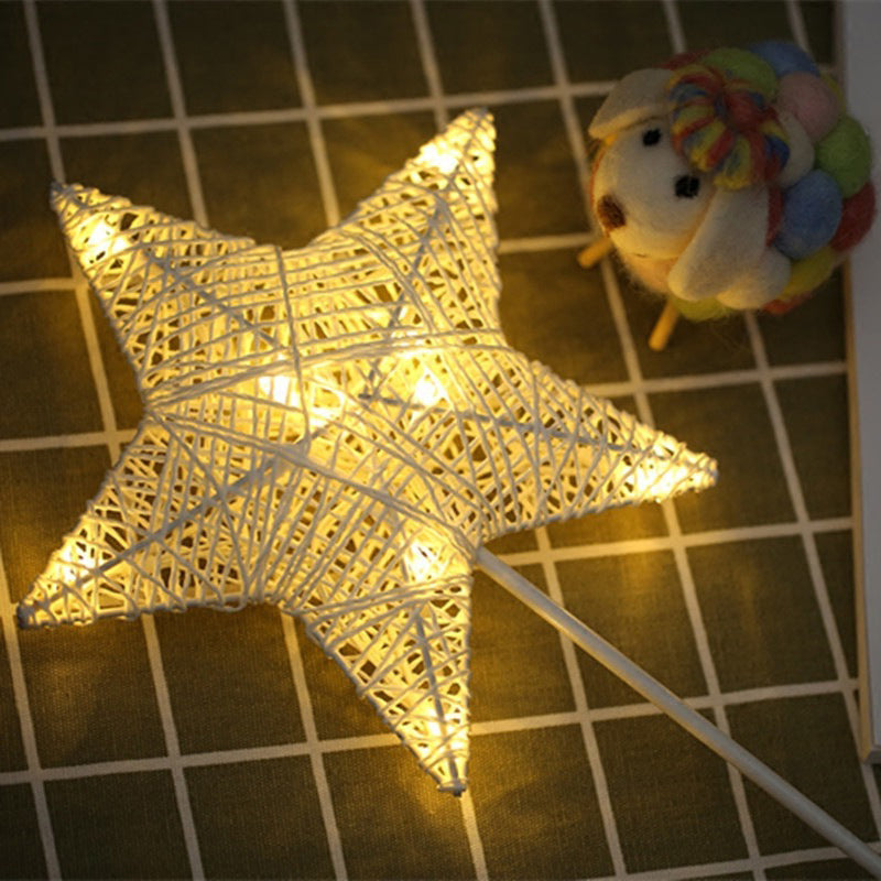 Geometric LED Table Lamp with Rattan Design in Beige