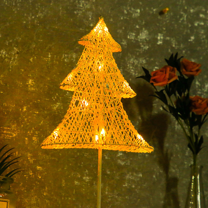 White Rattan LED Table Lamp: Battery-Powered Nightstand Light for Girls Room