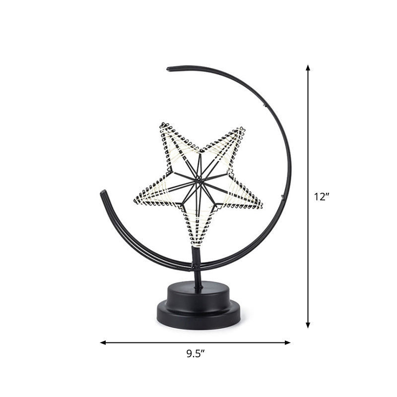 Metallic Star and Moon LED Nightstand Lamp for Bedroom Decor