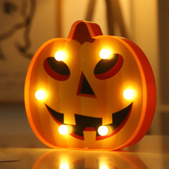 Kids Style Pumpkin Shaped Battery Table Lamp with LED Nightstand Lighting - Plastic Bedroom Decor