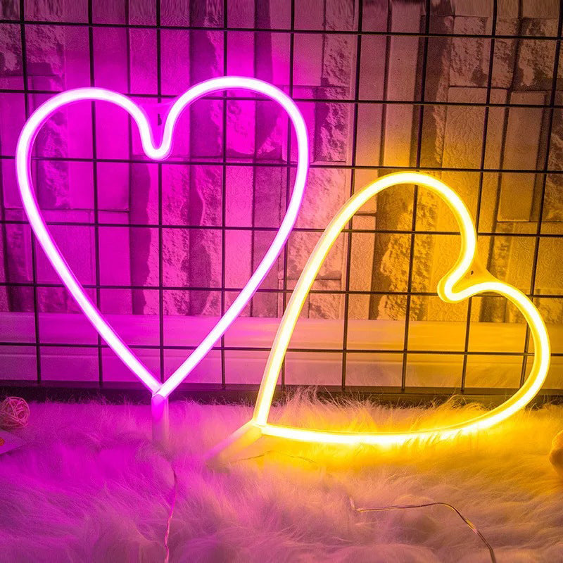 Heart Shaped LED Neon Night Light - Art Decor for Bedroom Wall Lighting Ideas