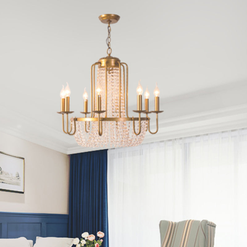 Rustic Gold Candle Style Chandelier - Crystal Octagons & Hanging Pendant for Living Room