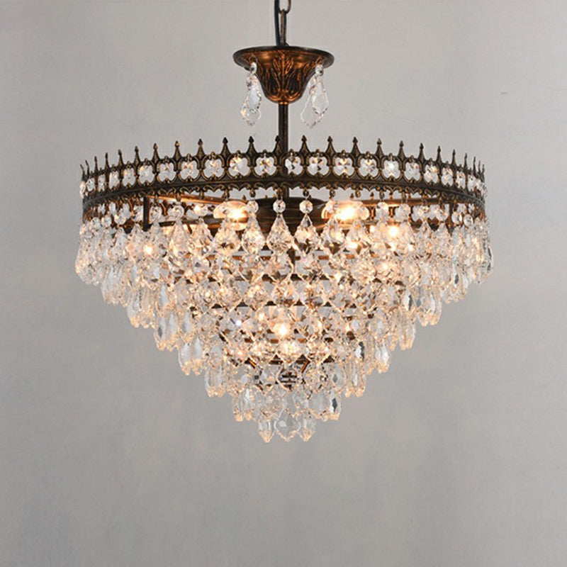 Victorian Clear Teardrop Crystal Chandelier for Living Room - Crown Shaped Hanging Lamp