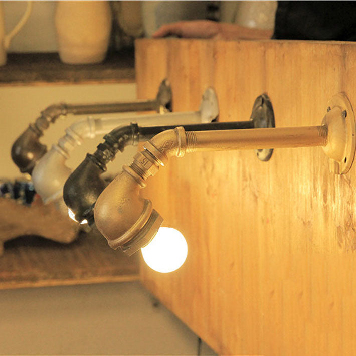 Pipe Design Exposed Bulb Wall Sconce in Black/Bronze Finish