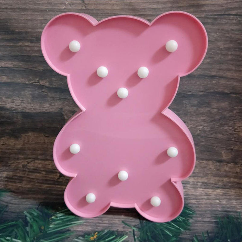 Kids' Bedroom LED Animal Nightlight - Pink Plastic Battery-Operated Lamp  with Fun Animal Shape