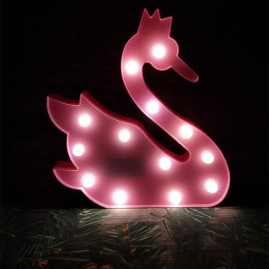 Kids' Bedroom LED Animal Nightlight - Pink Plastic Battery-Operated Lamp  with Fun Animal Shape