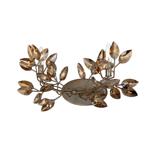 Modern Crystal Leaf Sconce Light - 2 Lights, Gold/Silver Wall Mount for Living Room