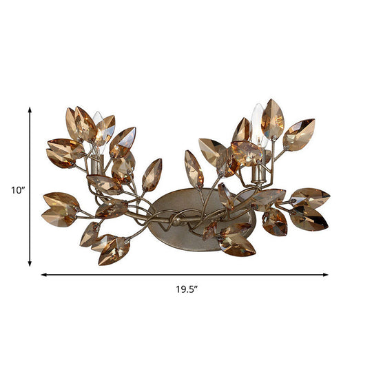 Modern Crystal Leaf Sconce Light - 2 Lights, Gold/Silver Wall Mount for Living Room