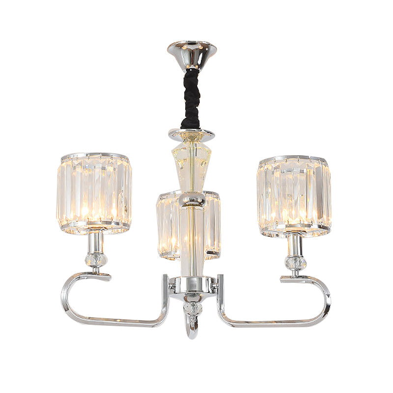 Contemporary Crystal Hanging Ceiling Light - Chrome Chandelier, 3/6 Light Options
