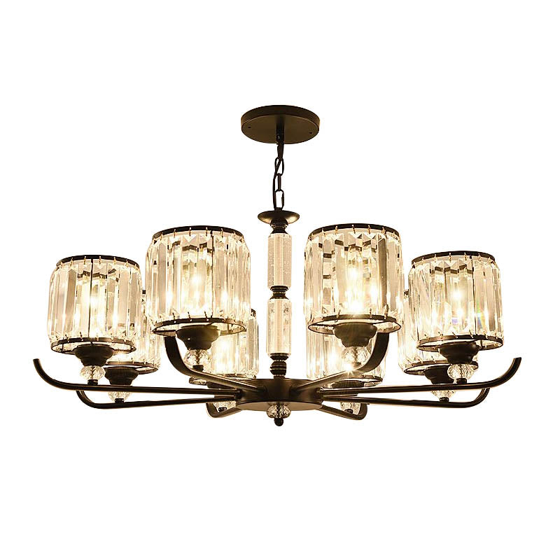 Prismatic Crystal Chandelier Light: Black Cylinder Ceiling Antique Style (3/6/8-Light)