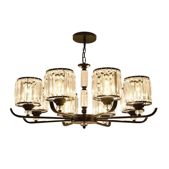 Prismatic Crystal Chandelier Light: Black Cylinder Ceiling Antique Style (3/6/8-Light)