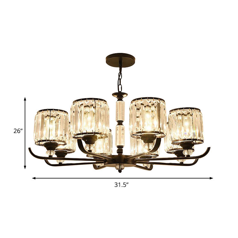 Prismatic Crystal Chandelier Light: Black Cylinder Ceiling Antique Style (3/6/8-Light)