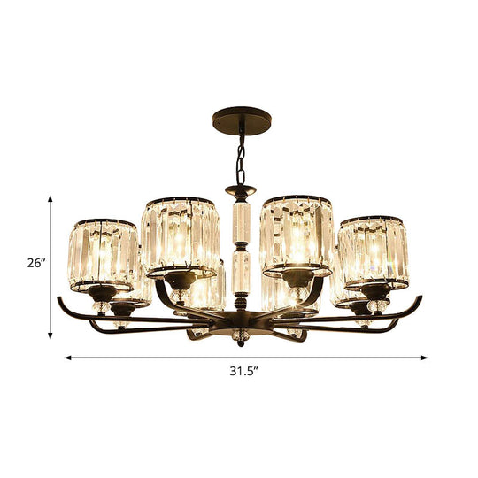Prismatic Crystal Chandelier Light: Black Cylinder Ceiling Antique Style (3/6/8-Light)