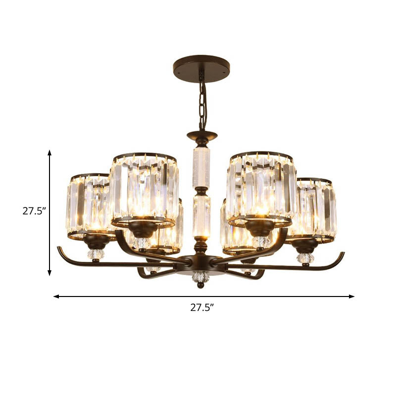 Prismatic Crystal Chandelier Light: Black Cylinder Ceiling Antique Style (3/6/8-Light)