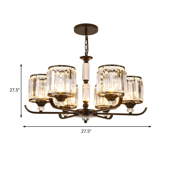 Prismatic Crystal Chandelier Light: Black Cylinder Ceiling Antique Style (3/6/8-Light)