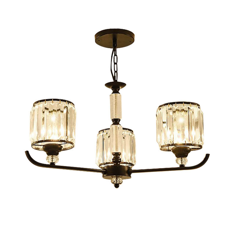 Prismatic Crystal Chandelier Light: Black Cylinder Ceiling Antique Style (3/6/8-Light)