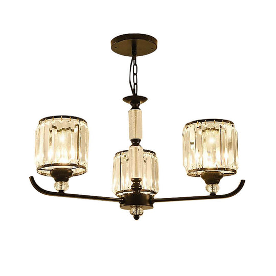 Prismatic Crystal Chandelier Light: Black Cylinder Ceiling Antique Style (3/6/8-Light)