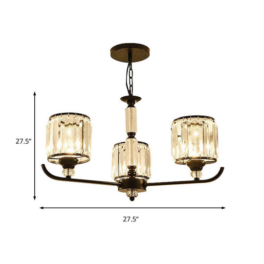 Prismatic Crystal Chandelier Light: Black Cylinder Ceiling Antique Style (3/6/8-Light)