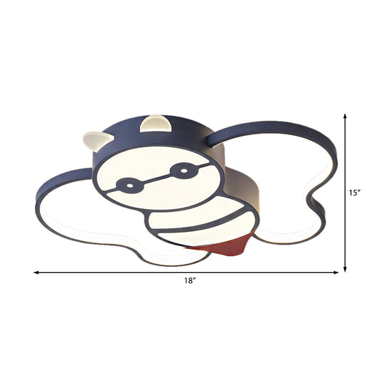 Kids Bee Design LED Ceiling Lamp - Blue Flush Mount Lighting for Children's Room - Acrylic, Warm/White Light - 15"/20.5" Width