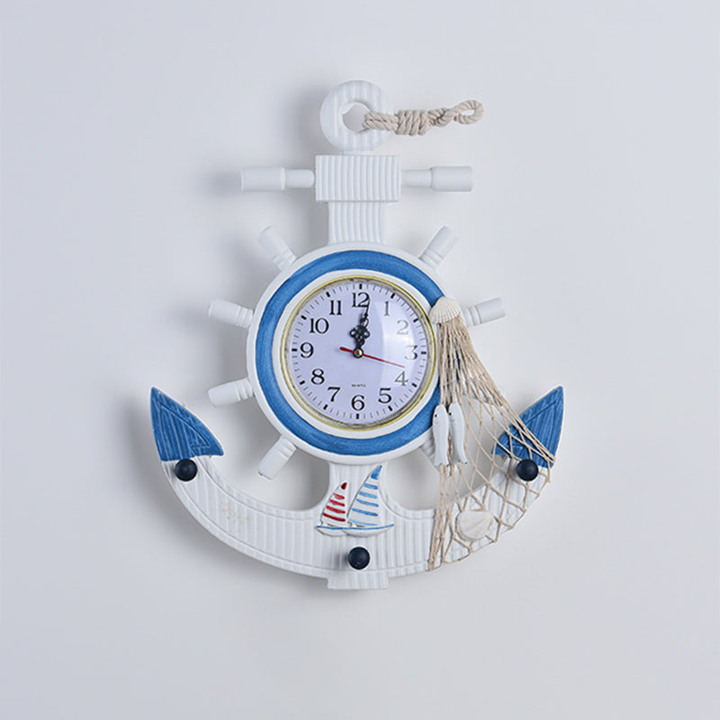 Blue Wooden Anchor LED Wall Lamp - Modern Kids Bedroom Clock Light Fixture, Wall Mounted