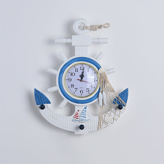 Blue Wooden Anchor LED Wall Lamp - Modern Kids Bedroom Clock Light Fixture, Wall Mounted