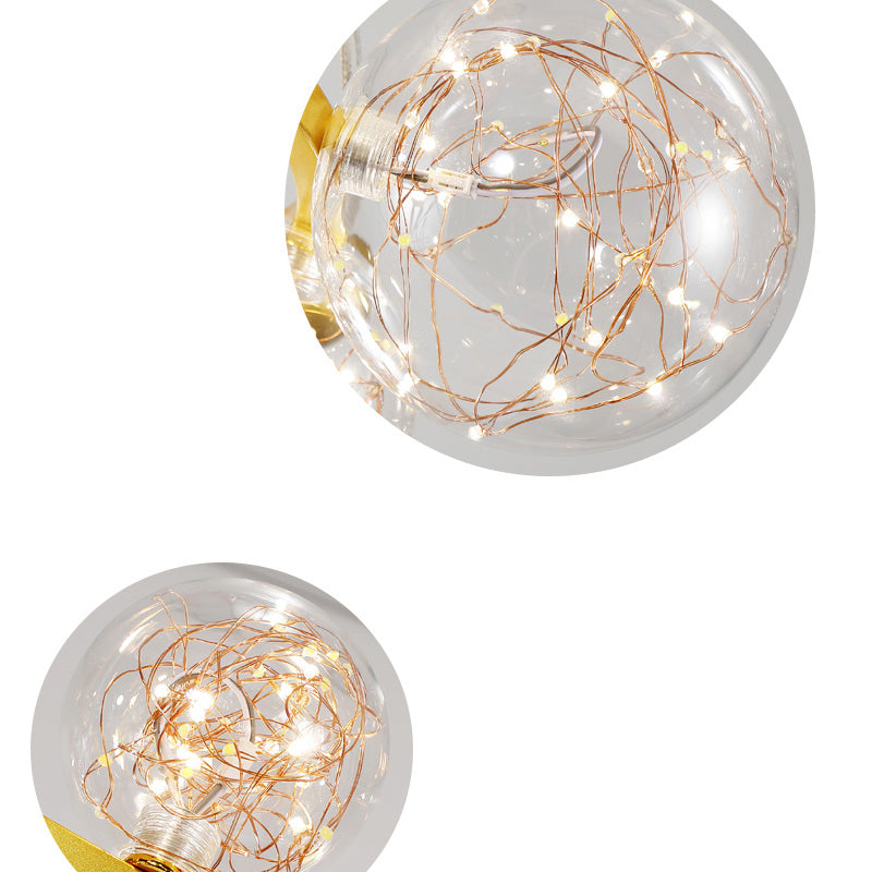Globe Living Room LED Chandelier Light - Contemporary Clear Glass with Gold Halo Ring