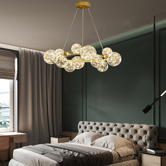 Contemporary LED Chandelier Pendant Light with Clear Glass Ball Shape in Gold
