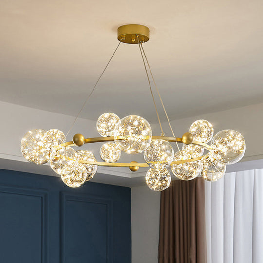 Contemporary LED Chandelier Pendant Light with Clear Glass Ball Shape in Gold