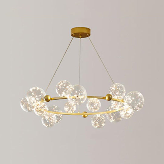 Contemporary LED Chandelier Pendant Light with Clear Glass Ball Shape in Gold
