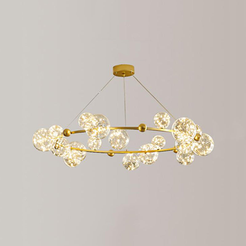 Contemporary LED Chandelier Pendant Light with Clear Glass Ball Shape in Gold