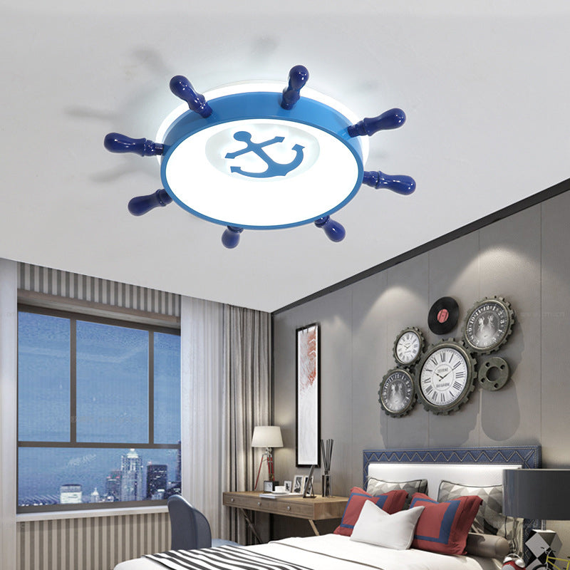 Anchor Pattern Flush Mount LED Ceiling Light with Blue Rudder Design for Kids, Warm/White Light