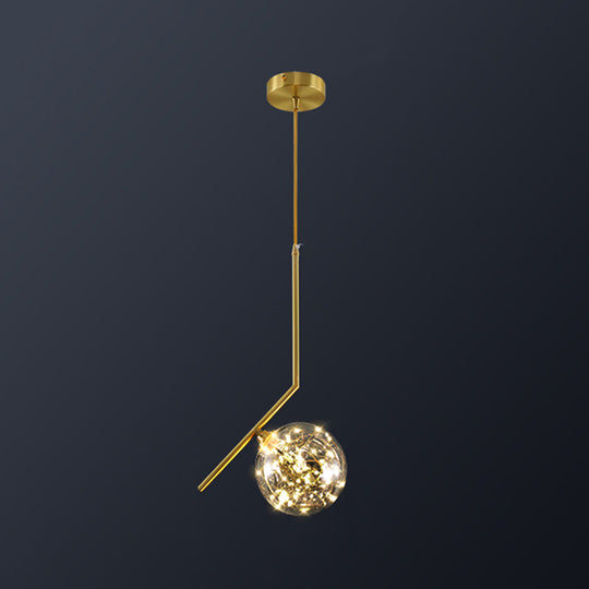 Modern Globe Glass Pendant Light for Bedroom, LED Hanging Ceiling Fixture in Brass