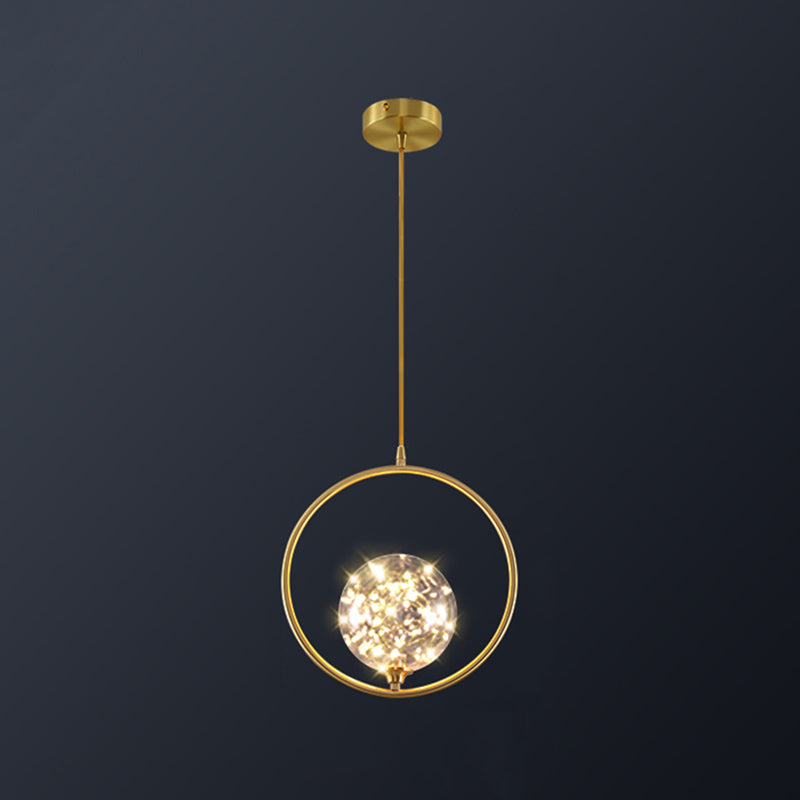 Modern Globe Glass Pendant Light for Bedroom, LED Hanging Ceiling Fixture in Brass