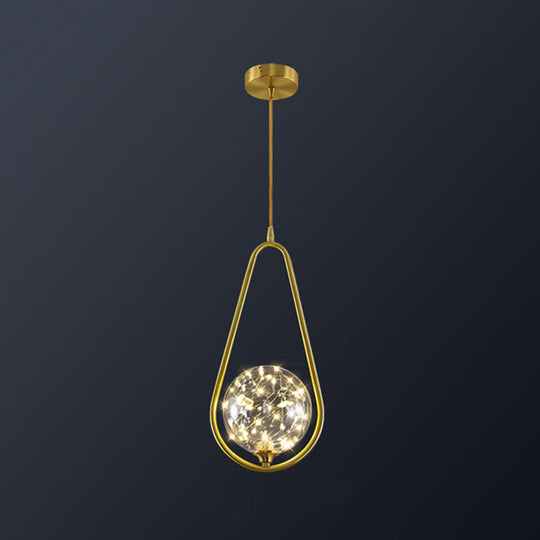 Modern Globe Glass Pendant Light for Bedroom, LED Hanging Ceiling Fixture in Brass