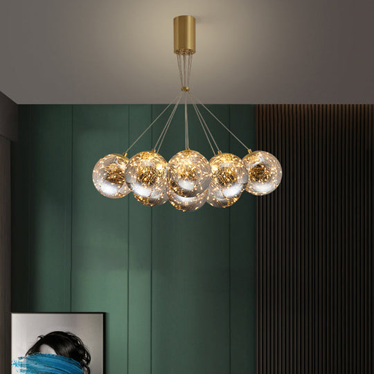Handblown Glass LED Multi Light Pendant - Modern Brass Starry Hanging Lighting
