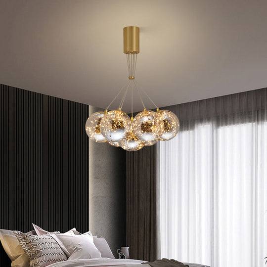 Handblown Glass LED Multi Light Pendant - Modern Brass Starry Hanging Lighting