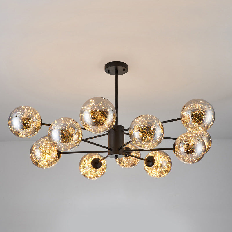 Modern LED Chandelier Light: Clear Glass Sphere Ceiling Fixture for Living Room