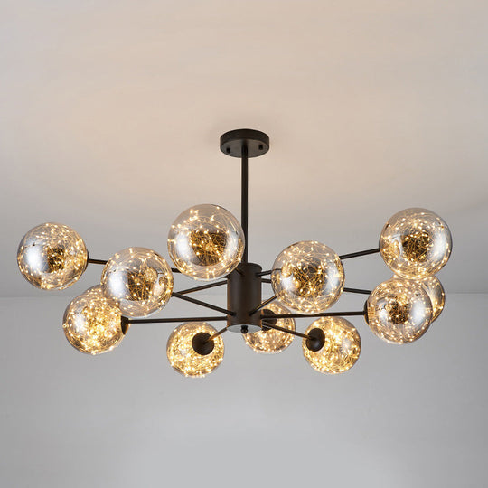 Modern LED Chandelier Light: Clear Glass Sphere Ceiling Fixture for Living Room