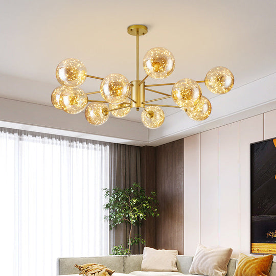 Modern LED Chandelier Light: Clear Glass Sphere Ceiling Fixture for Living Room