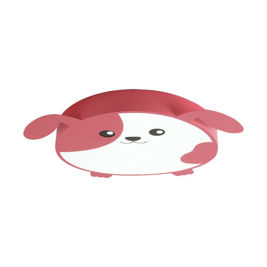 Doggie-themed LED Flush Mount Ceiling Light for Kids' Bedrooms in Pink/Green with Warm/White Light