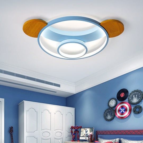16"/19.5" Bear Shaped Ceiling Light for Kids Bedroom - LED Silicone Flush Mount Lamp in Blue/Pink, Warm/White