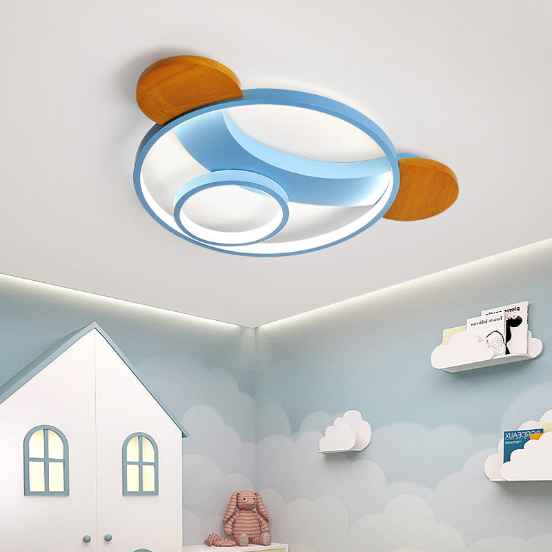 16"/19.5" Bear Shaped Ceiling Light for Kids Bedroom - LED Silicone Flush Mount Lamp in Blue/Pink, Warm/White